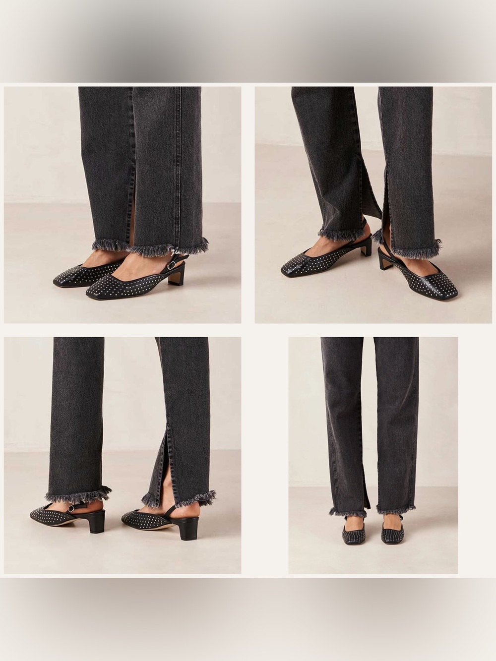 Alohas Lindy Studs Black Leather Slingback Pumps Size 38 US 7.5 $224 Retail - Picture 2 of 12